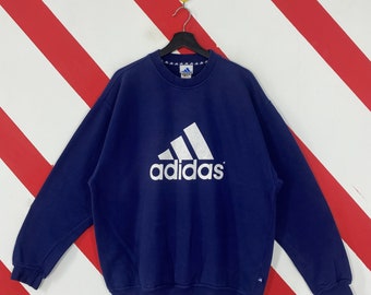 vintage des années 90 Adidas sweatshirt Adidas ras du cou Adidas pull pull Adidas équipement Sportswear Adidas logo imprimé trèfle bleu grand