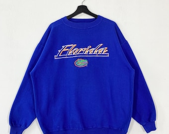 Vintage 90s University Florida Sweatshirt University Florida Crewneck Florida Sweater Pullover Florida Gators Embroidered Logo Blue XLarge