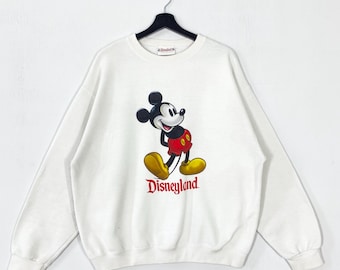 Sudadera vintage de Mickey Mouse de los años 90 con cuello redondo, estampado de Goofy Pluto, Pato Donald y Minnie Mouse, logotipo blanco grande