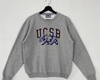 Vintage University California Santa Barbara Sweatshirt Crewneck Pullover UCSB Gauchos Print Logo Grey Small