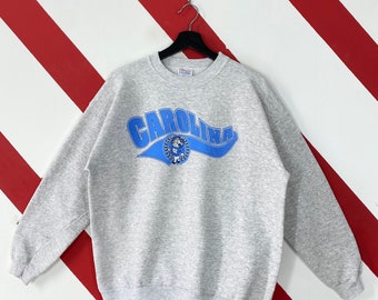 Vintage 90s University North Carolina Sweatshirt Carolina Crewneck North Carolina Sweater Pullover Carolina Tar Heels Print Logo Grey Medium