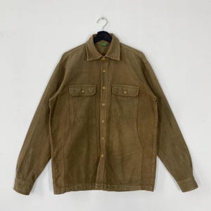 Vintage United Colors Of Benetton Workwear Shirt Lightweight Button Collared Green Large