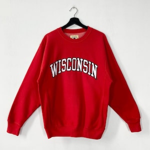 Vintage 90s University Wisconsin Sweatshirt Wisconsin Crewneck Wisconsin Sweater Pullover Wisconsin Badgers Embroidered Logo Red Medium