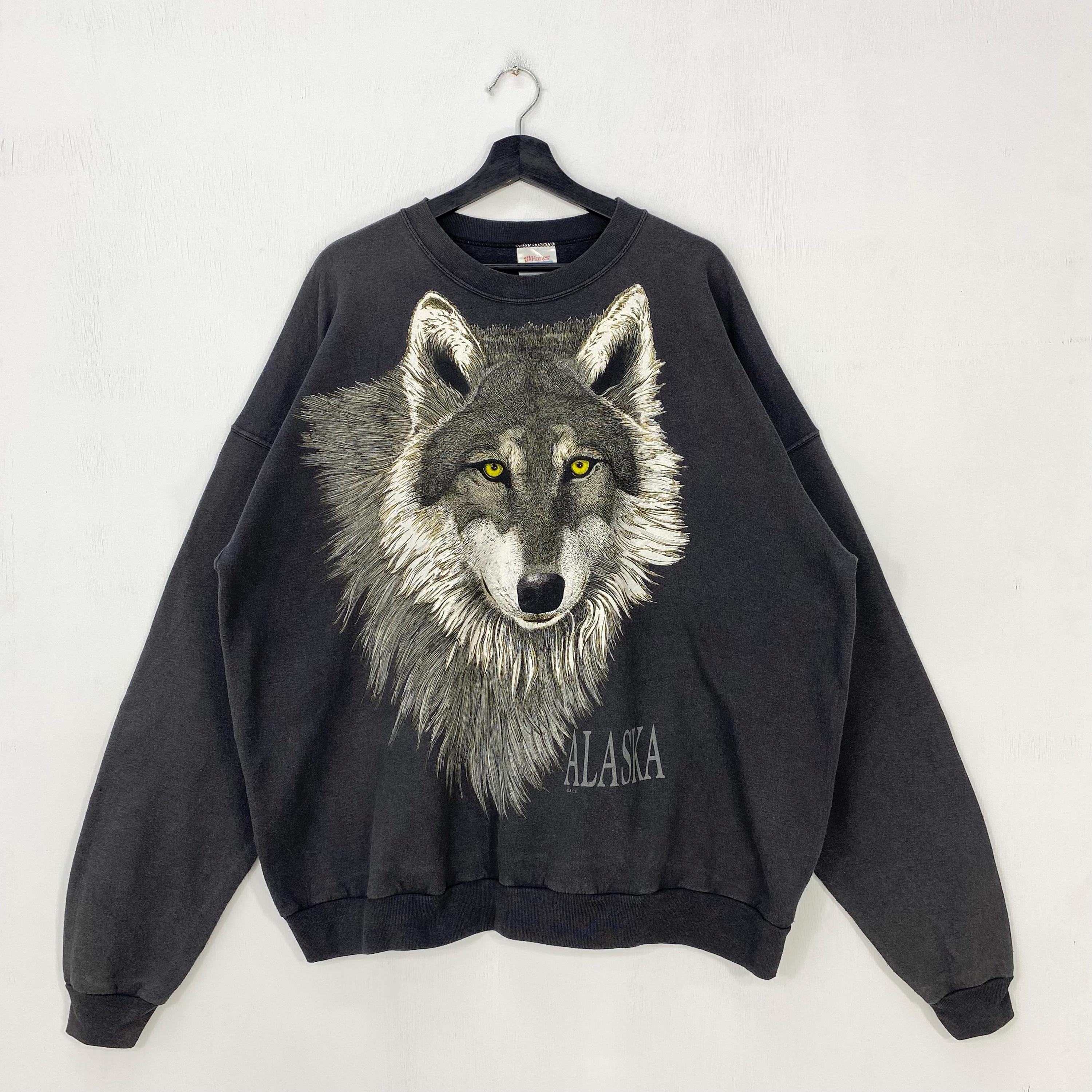 Sweat-shirt Vintage Chasse JERZEES - Homme Taille L, Gris, Motif Faune (cerf, élan, Faisan, Canard), Manches Longues
