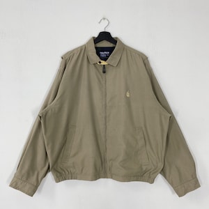 Vintage 90s Nautica Harrington Jacket Bomber Full Zip Jacket Nautica Plaid Sailing Gear Embroidered Logo Brown Large