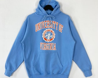 Vintage University Virginia Hoodie Sweatshirt Pullover Virginia Cavaliers Print Logo Blue Small
