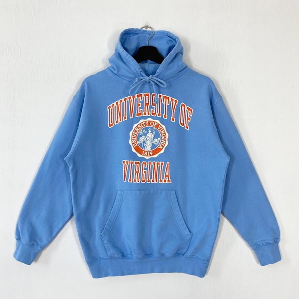 Vintage University Virginia Hoodie Sweatshirt Pullover Virginia Cavaliers Print Logo Blue Small