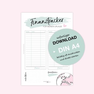 Financial tracker for your holiday | DIN A4 | Download | .pdf