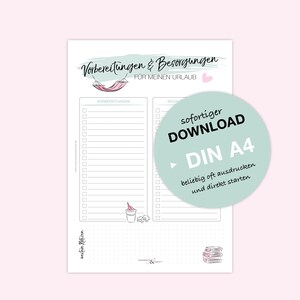 Preparations & To Do list for the holiday | DIN A4 | Download | .pdf