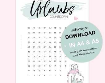 Vacation countdown | 100 days | Instant Download | Countdown | Download | Calendar | printable | Happy Planner | A4 & A5