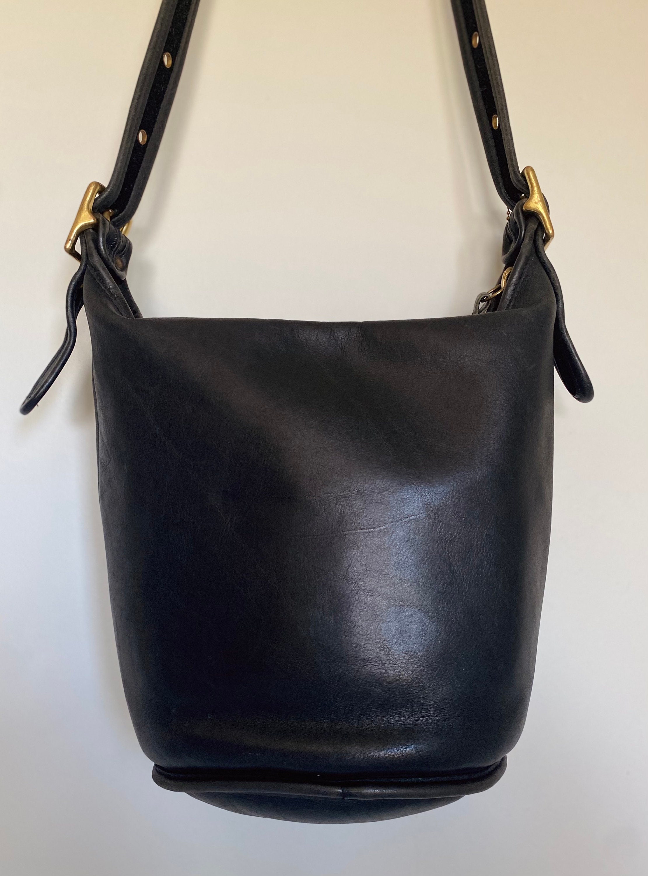 Vintage COACH Black Leather Bucket Bag /Handbag / Purse hobo Etsy