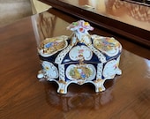 Vintage Dresden Style Cobalt Blue Porcelain Covered Box Victorian Style Porcelain