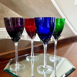 Set of 4 Murano Glass 9 5/8” Tall Water or Wine Glasses; Mid Century Modern Art Glass; Murano Hand Blown Art Glass