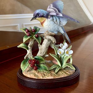 Andrea by Sadek Parula Warbler Bird Figurine On Wooden Base Made in Japan