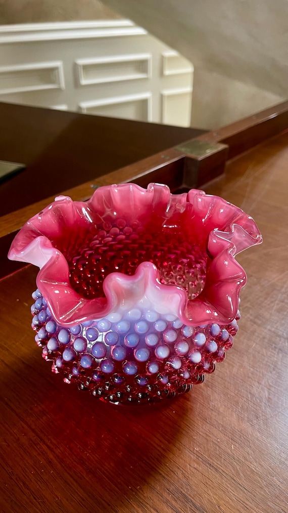 ヴィンテージ フェントン オパールセント クランベリー ローズ ボウル