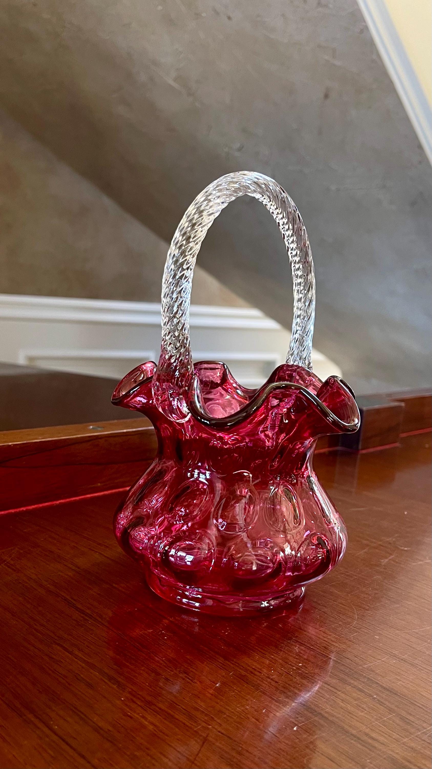 レア！オールドフェントン ドット fentonバスケット アンティーク Beautiful Fenton Glass Cranberry Coin Dot Optic Basket - Etsy