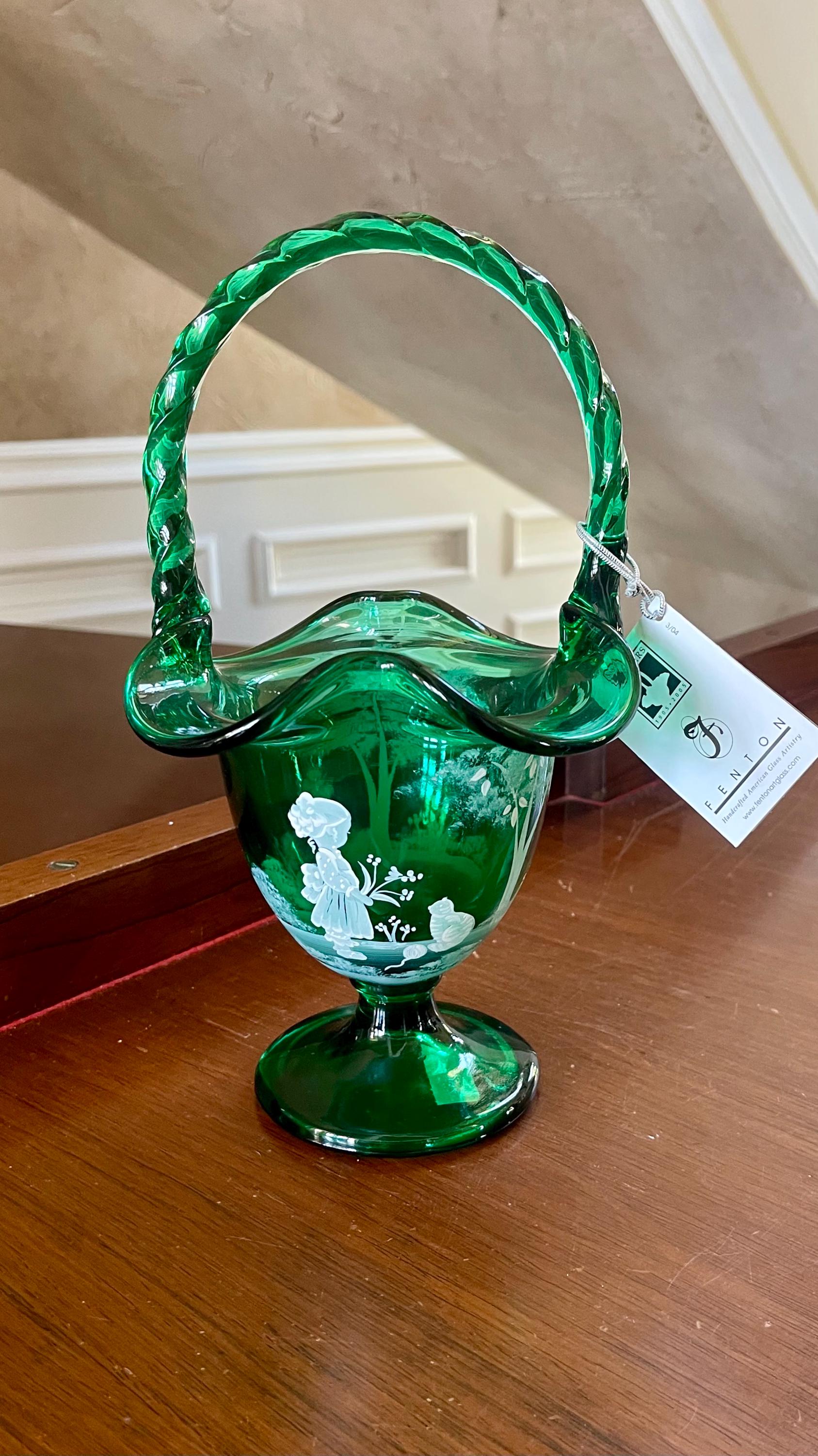 Fenton Emerald Green Basket - Etsy