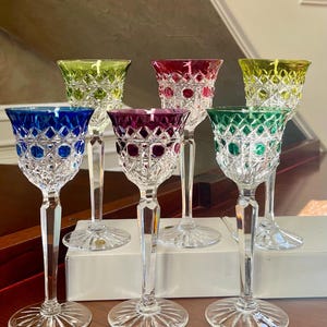 Val St. Lambert Riquewihr Set of 6 Signed Hand Cut Crystal Color