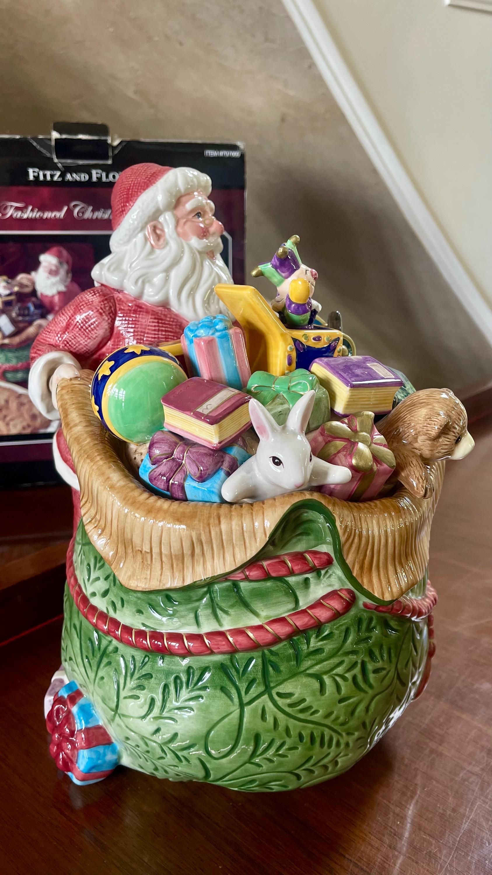 Fitz & Floyd Old Fashioned Christmas Santa Cookie Jar Mint