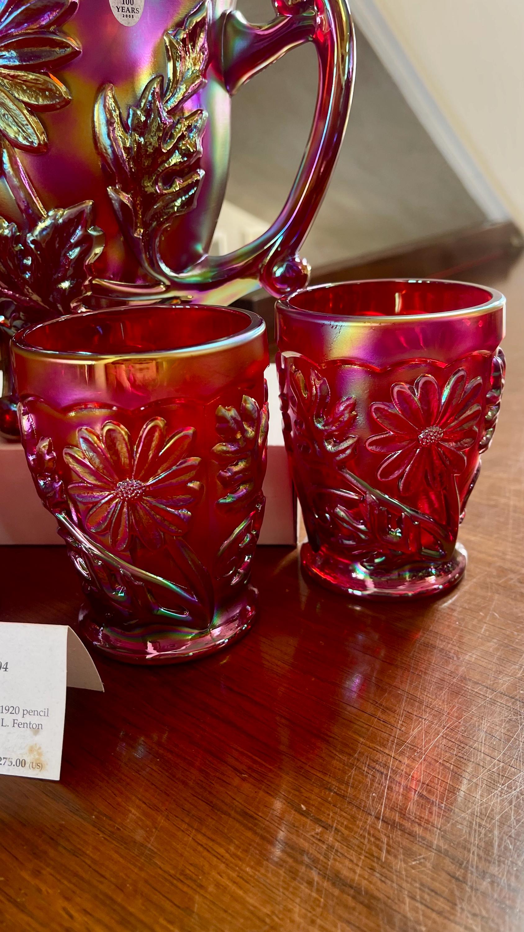 Fenton Founder's Water Set 2004 Red Carnival Glass Water Pitcher