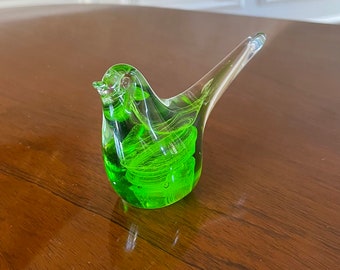 Green Crystal Art Glass Bird Paperweight