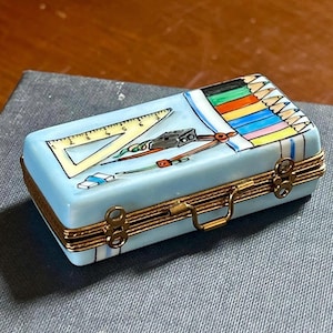 Limoges Pencil Case Trinket Box; Limoges Trinket Box; Collectible Limoges; Limoges France; Hand Painted