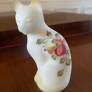 Fenton 95th Anniversary Satin Glass Tall Hand Painted Cat; Paperweight; Vintage Fenton Glass Kitten