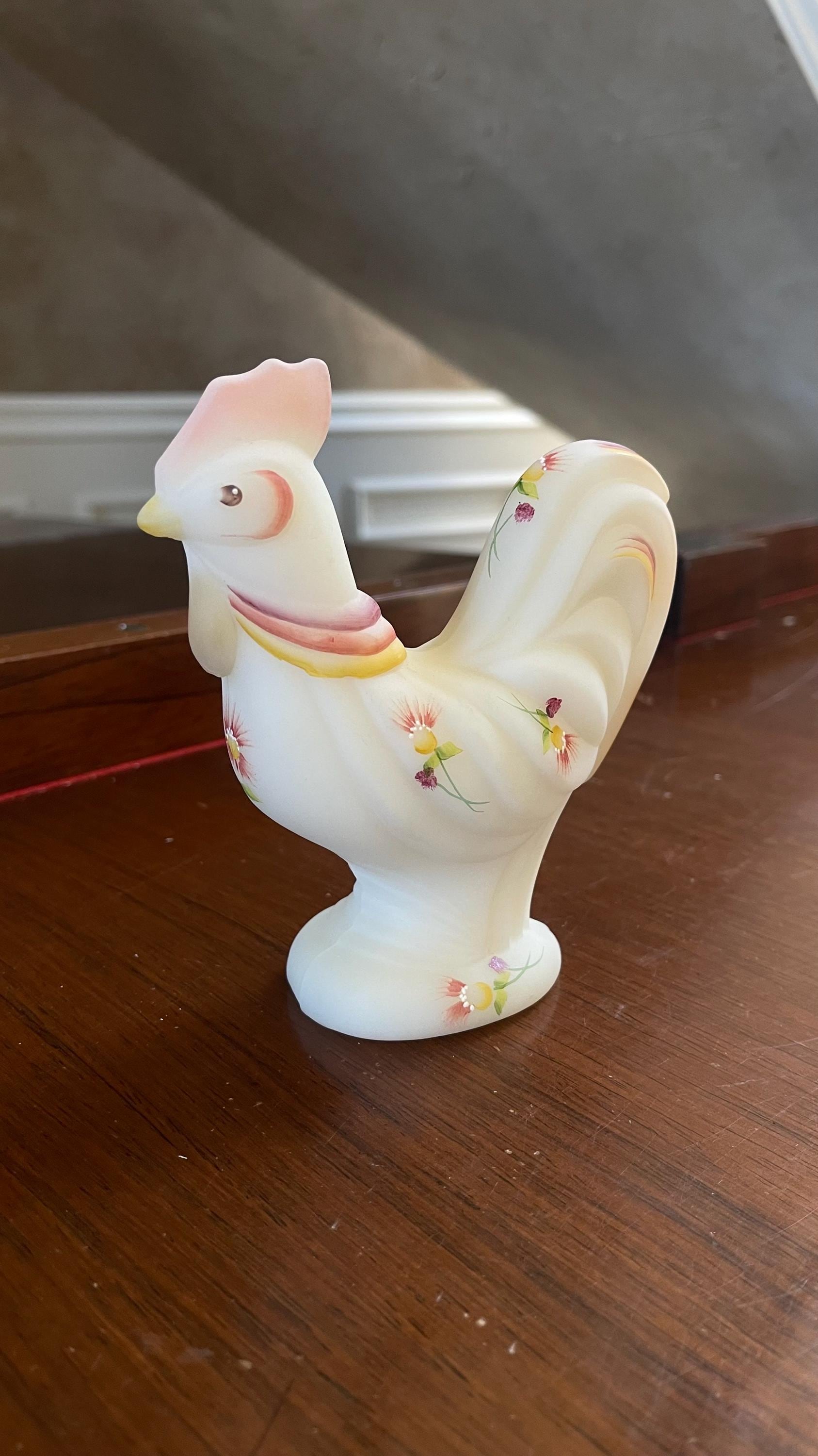 Large Fenton Satin Glass Rooster; Paperweight; Vintage Fenton
