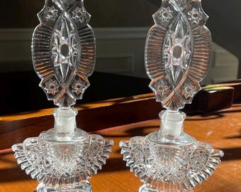 Pair of Vintage Art Deco Crystal 9” Tall Perfume Bottles