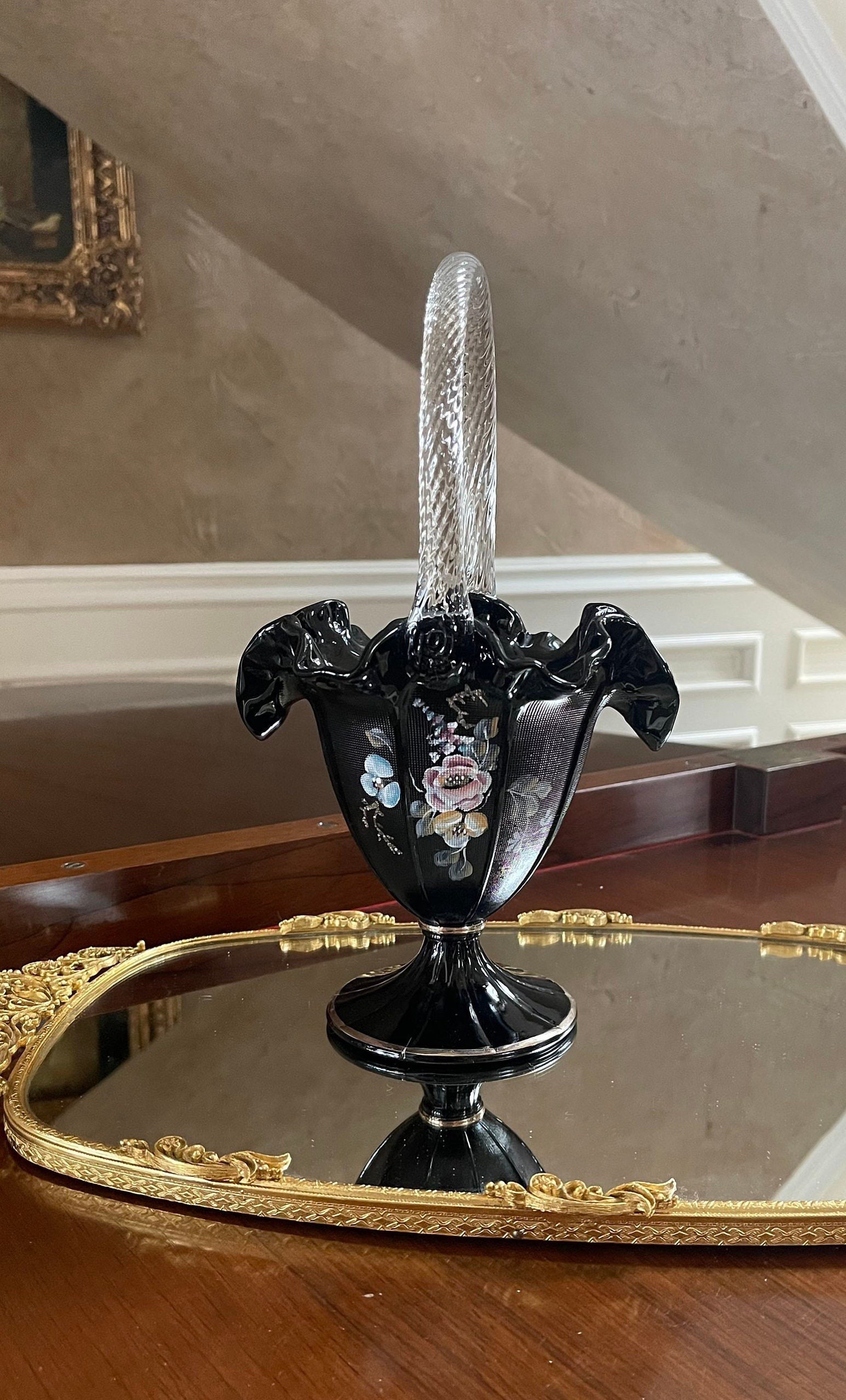 フェントン アンティークantique エメラルドグリーンバスケット アメリカ フェントン アンティークantique エメラルドグリーンバスケット