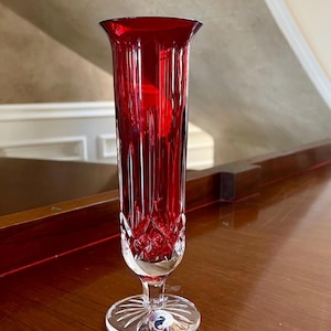 Waterford Crystal 8” Lismore Crimson Ruby Red Bud Vase; Waterford Flower Vase