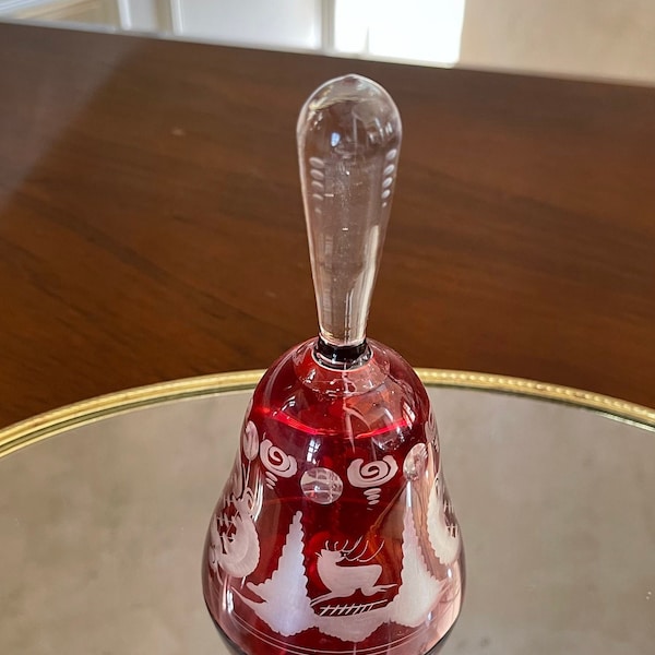 Bohemian Glass Bell; Vintage Crystal Bell; Ruby Red Bohemian Glass Hand Bell