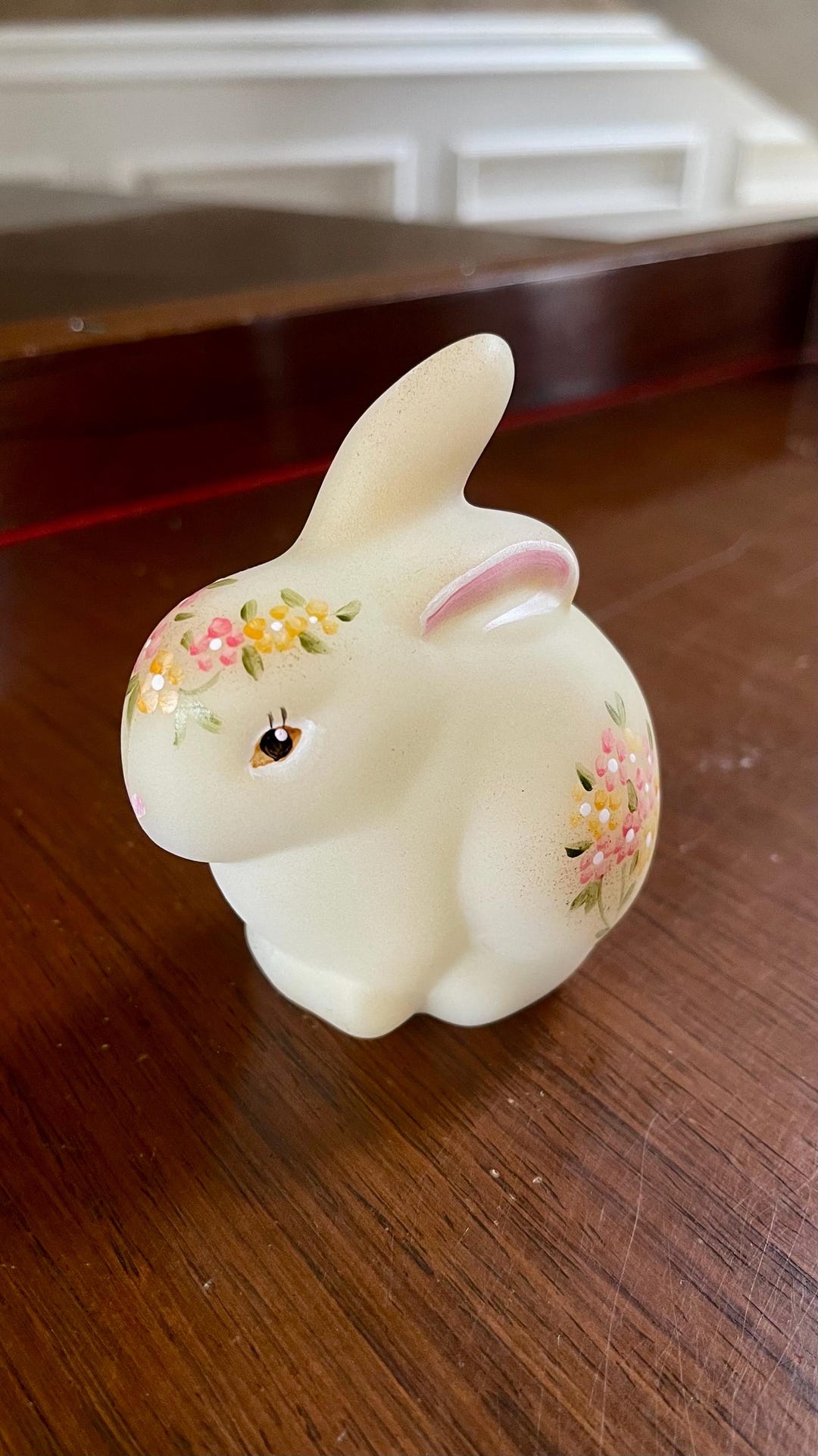Fenton Satin Glass Hand Painted Chubby Bunny Rabbit Figurine ...