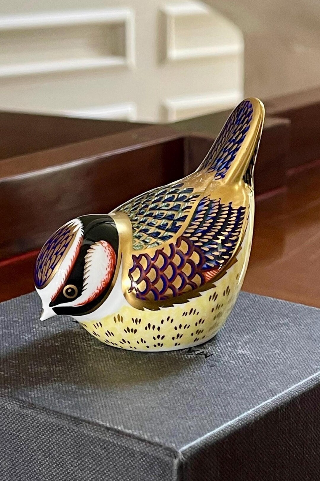 Old Imari Royal Crown Derby English Bone China Bluetit Bird