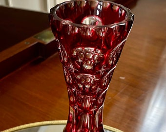 Hand Cut German Lead Crystal Cranberry Cut to Clear Flower Vase - Etsy