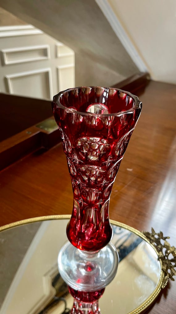Hand Cut German Lead Crystal Cranberry Cut to Clear Flower Vase - Etsy