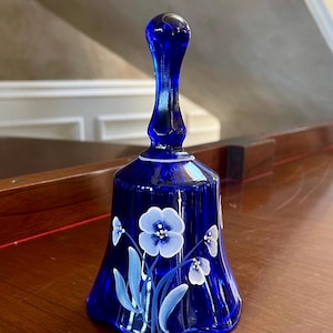 Fenton Glass Cobalt Blue Hand Painted Bell; Fenton Art Glass Bell