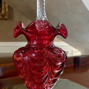 Beautiful Fenton Glass 10” Cranberry Drape Basket