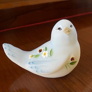 Fenton Glass Jeweled Hand Painted Blue Songbird Figurine Paperweight; Vintage Fenton Glass Bird
