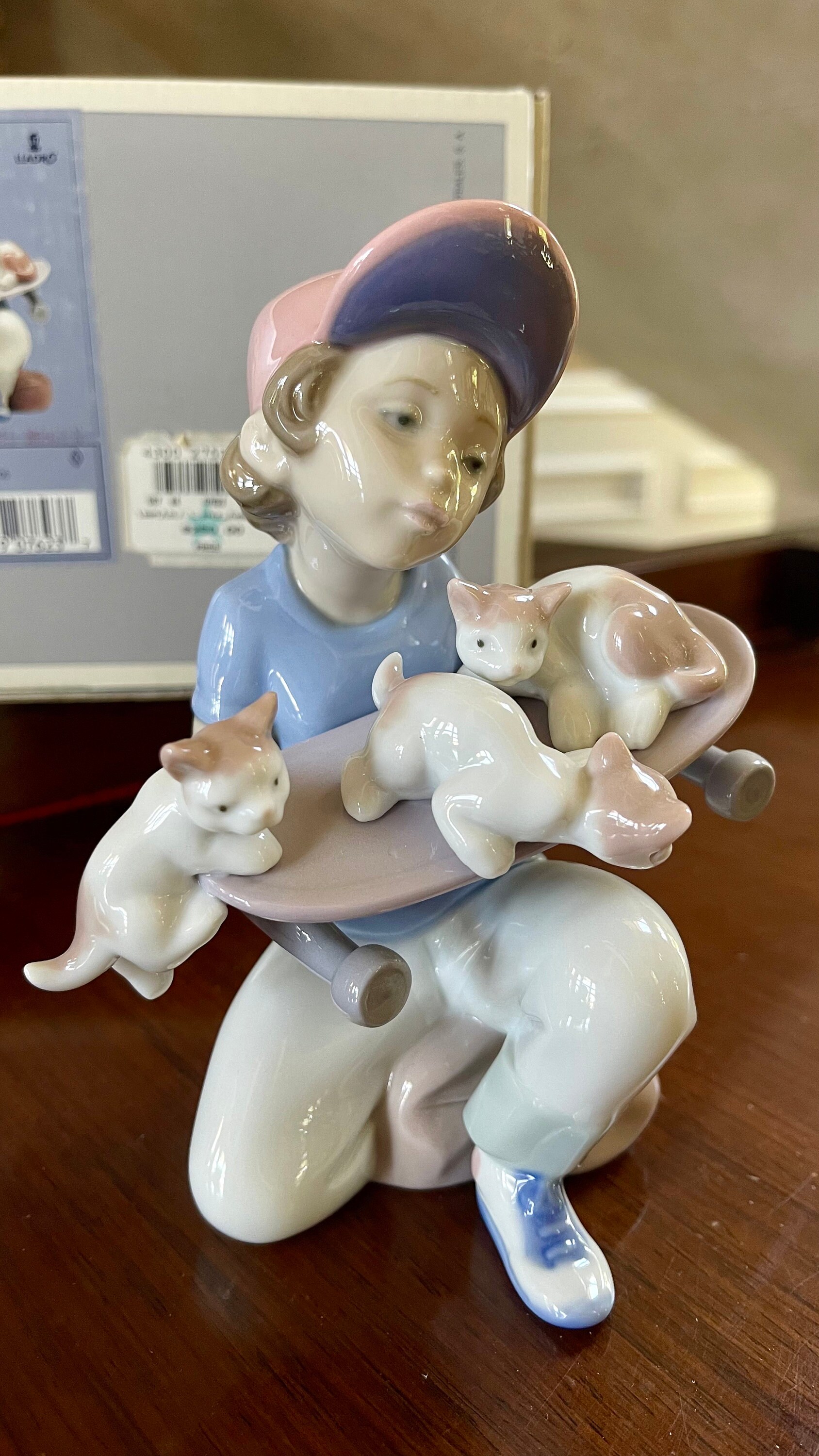 Lladro “little Riders” 7623 Porcelain Figurine Boy With Kittens
