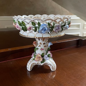 Porcelain Compote; Vintage Porcelain Dish; Vintage Compote; Dresden Style; Capodimonte Style