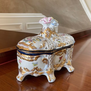 Vintage Dresden Style Porcelain Covered Box; Victorian Style Porcelain