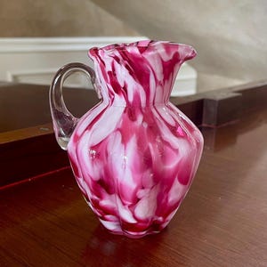 Fenton Cranberry Spatter Ware Pitcher; Vintage Fenton