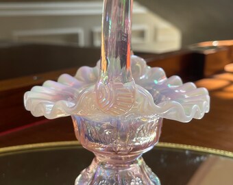 フェントン アート グラス ピンク 虹色 ミニチュア 5.5 インチ