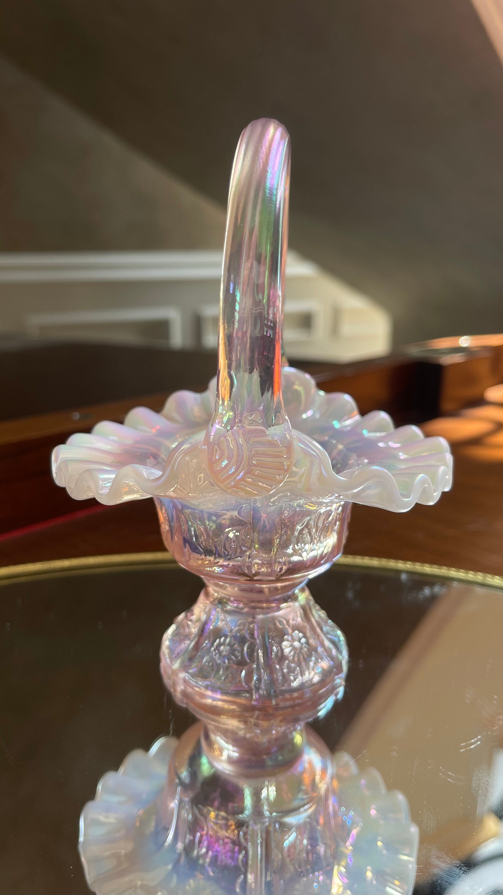 フェントン アート グラス ピンク 虹色 ミニチュア 5.5 インチ