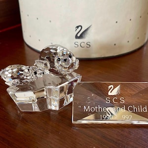 Swarovski Crystal “Save Me” Seals, Mother and Pup 1991 Collectors Society With Box; Swarovski Crystal Seal
