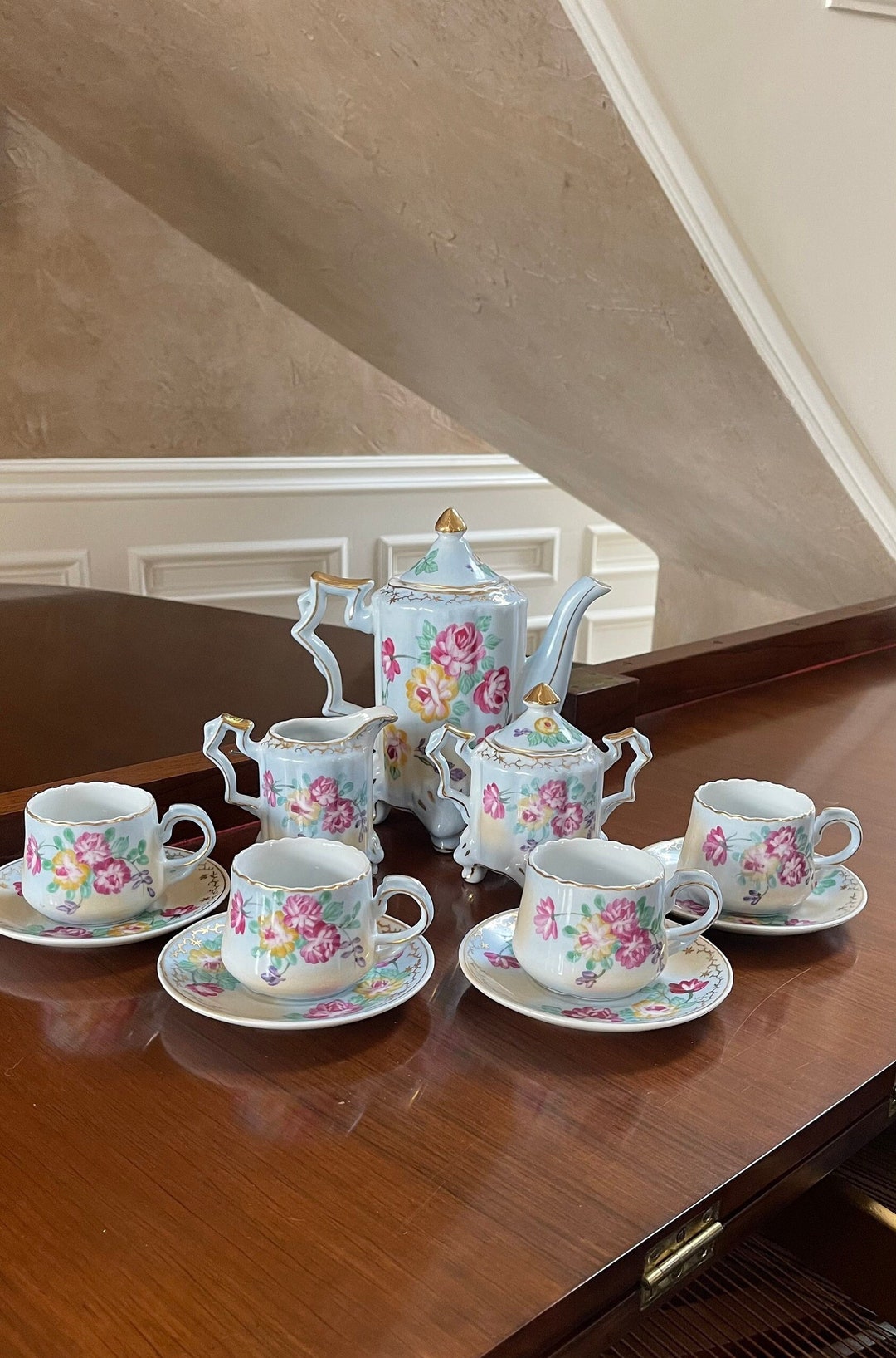 11 Pc. Set Antique Reproduction Victorian Style Porcelain Tea Etsy