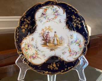 Antique Richard Klemm Dresden Cobalt Blue Hand Painted Courting