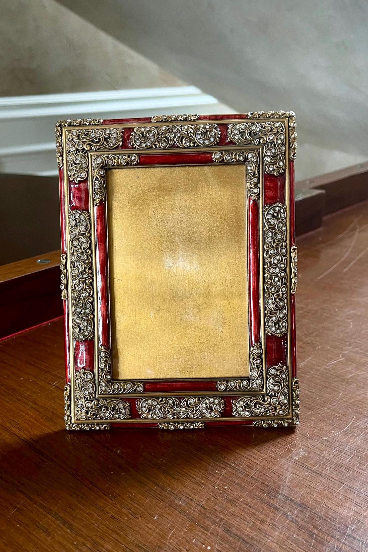 EDGAR BEREBI】リーガルミニフレーム】スワロフスキークリスタル】パール Edgar Berebi Bronze Enamel and Swarovski Crystals Picture Frame