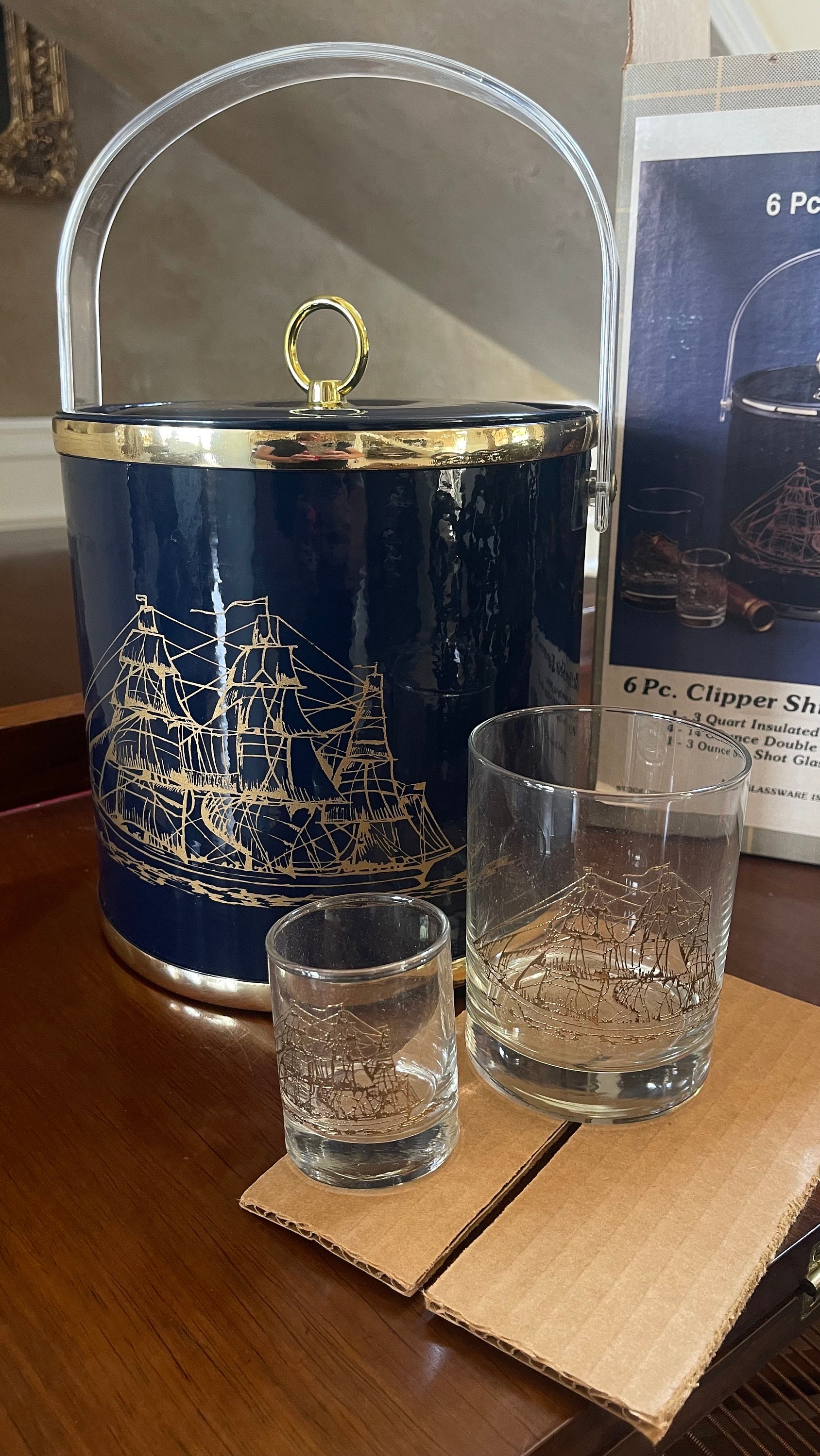 6 Pc. Clipper Ship Entertainment Set Double Old Fashioned Glasses